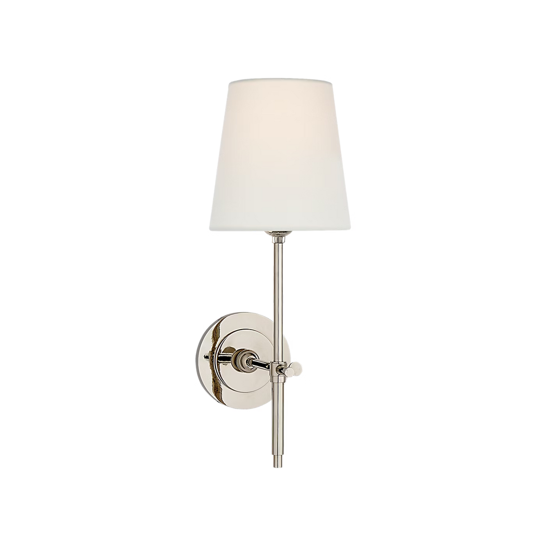 Bryant Sconce in Polished Nickel with Linen Shade