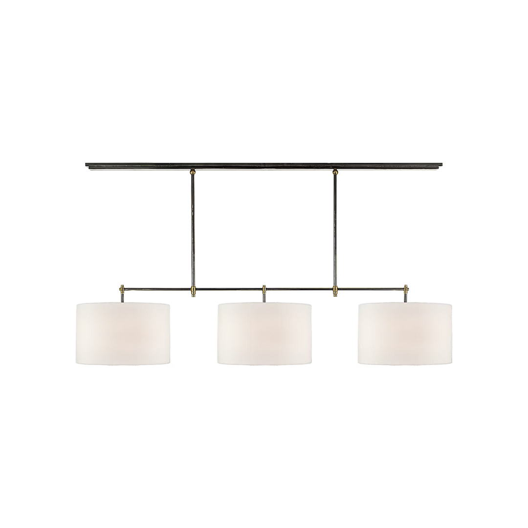 Bryant Large Billiard in Bronze &amp; Hand-Rubbed Antique Brass with Linen Shades