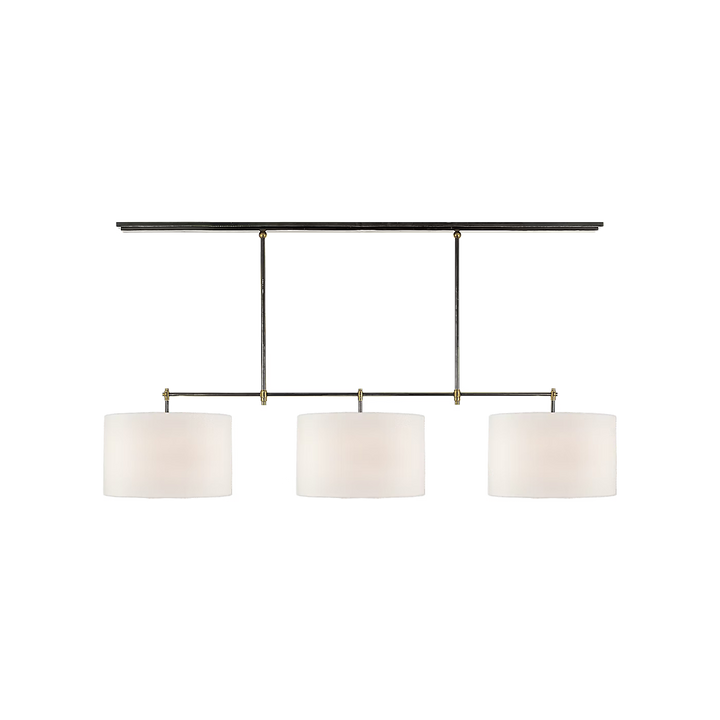 Bryant Large Billiard in Bronze &amp; Hand-Rubbed Antique Brass with Linen Shades