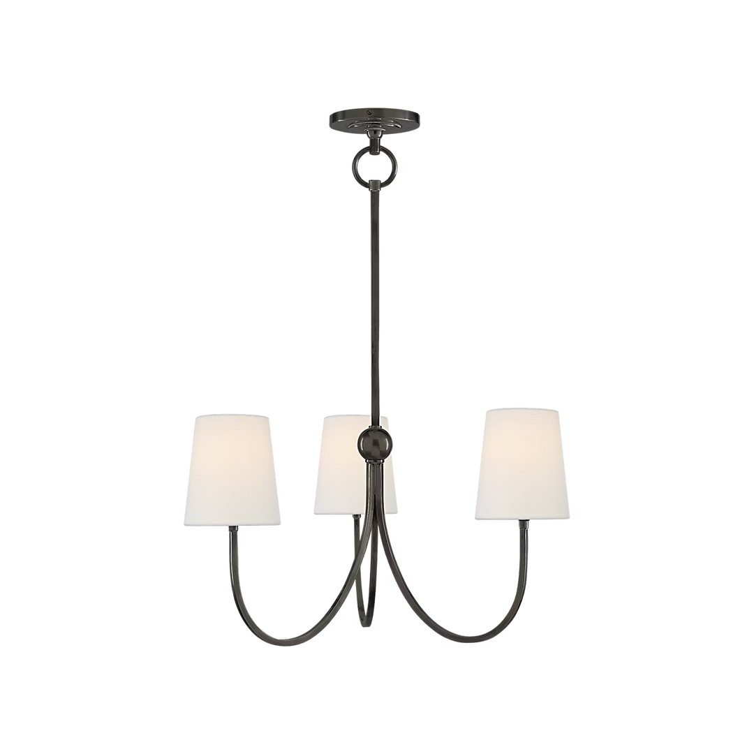 Reed Small Chandelier in Bronze with Linen Shades