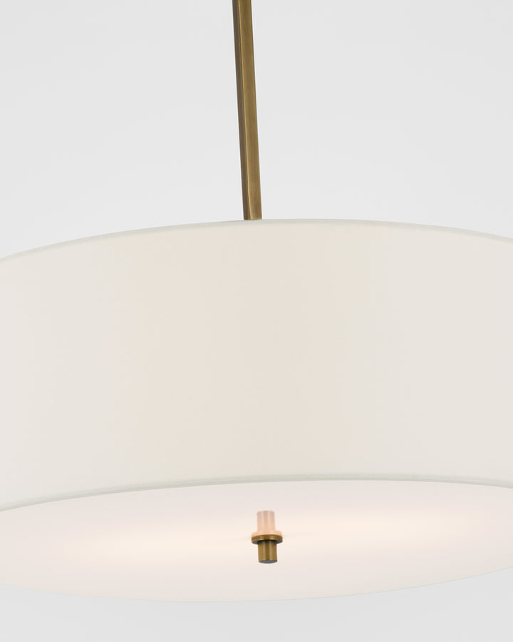 Reed Hanging Shade in Hand-Rubbed Antique Brass with Linen Shade