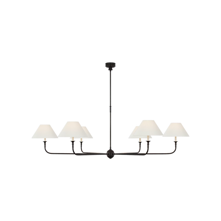 Piaf Oversized Chandelier in Aged Iron and Ebonized Oak with Linen Shades