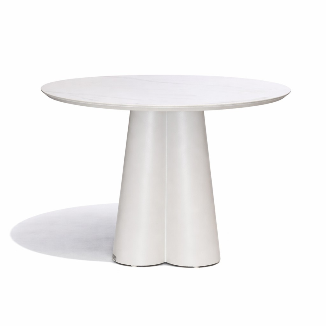 Marrakesh Round White Dining Table with Ceramic Calacatta Gold Top