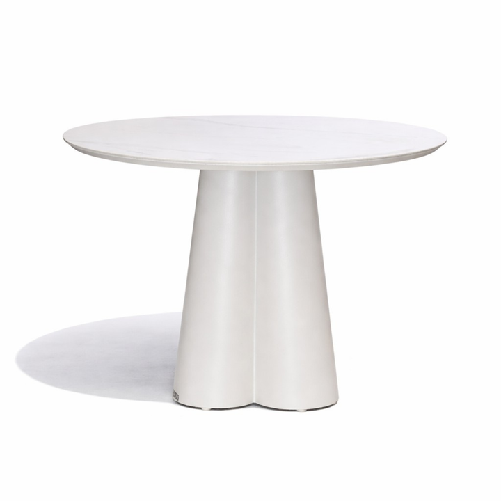 Marrakesh Round White Dining Table with Ceramic Calacatta Gold Top