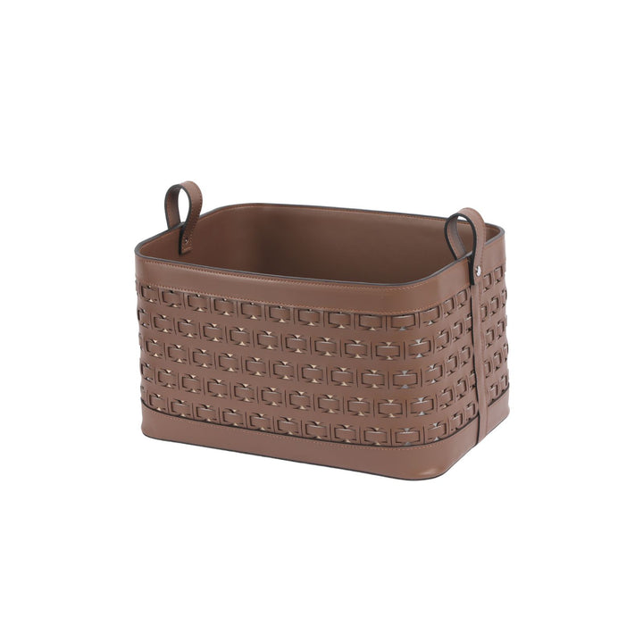 Pelle Woven Coffee Leather Storage Basket