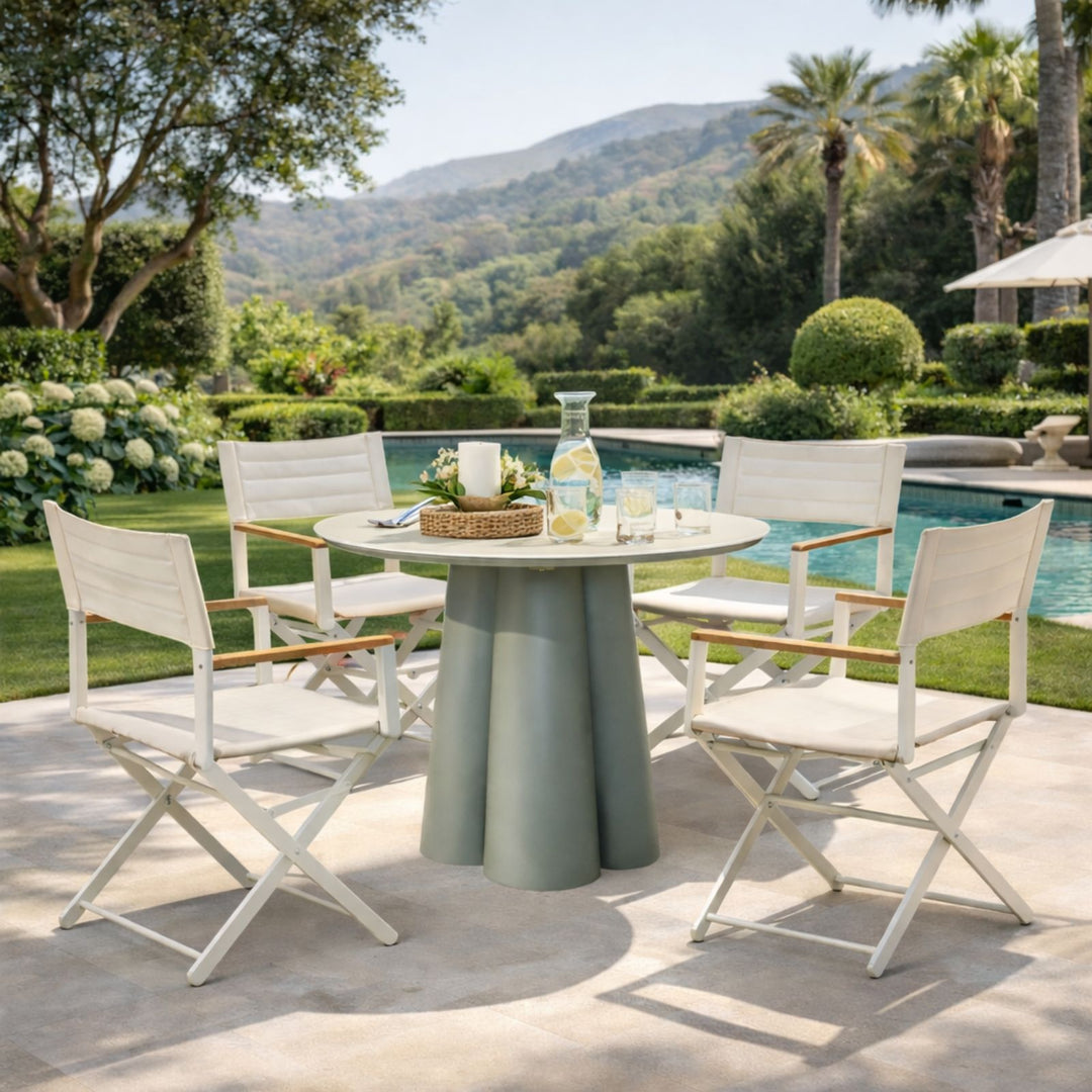 Marrakesh Round Moss Green Dining Table with Ceramic Limestone Top
