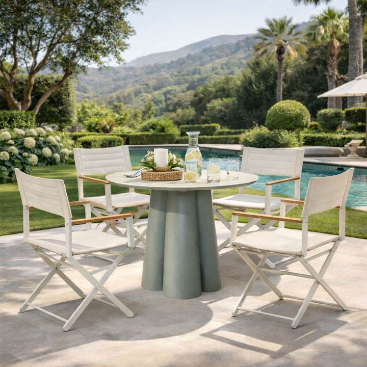 Marrakesh Round Moss Green Dining Table with Ceramic Limestone Top
