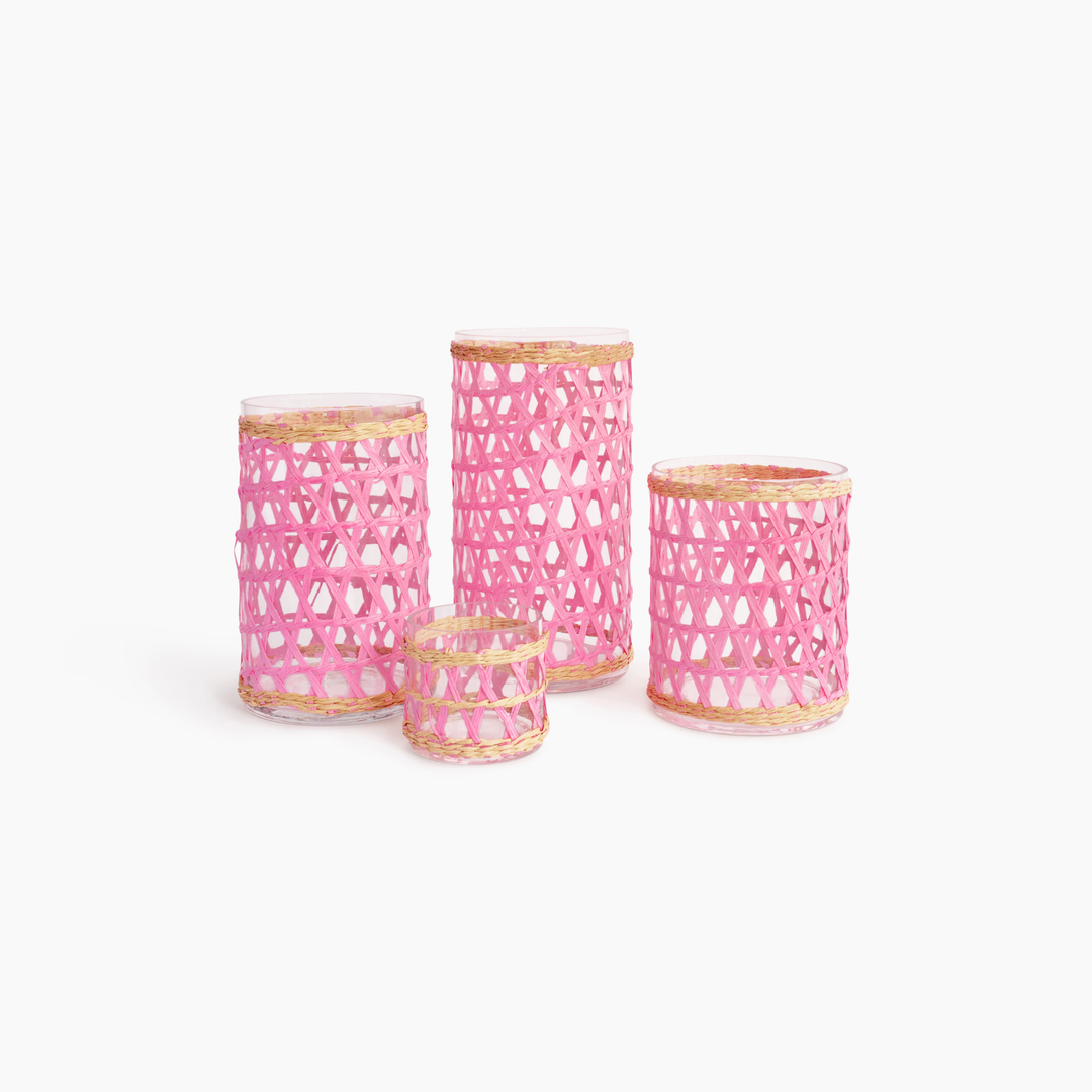 Island Wrapped Pink & Wicker Hurricane/Vase - X Small