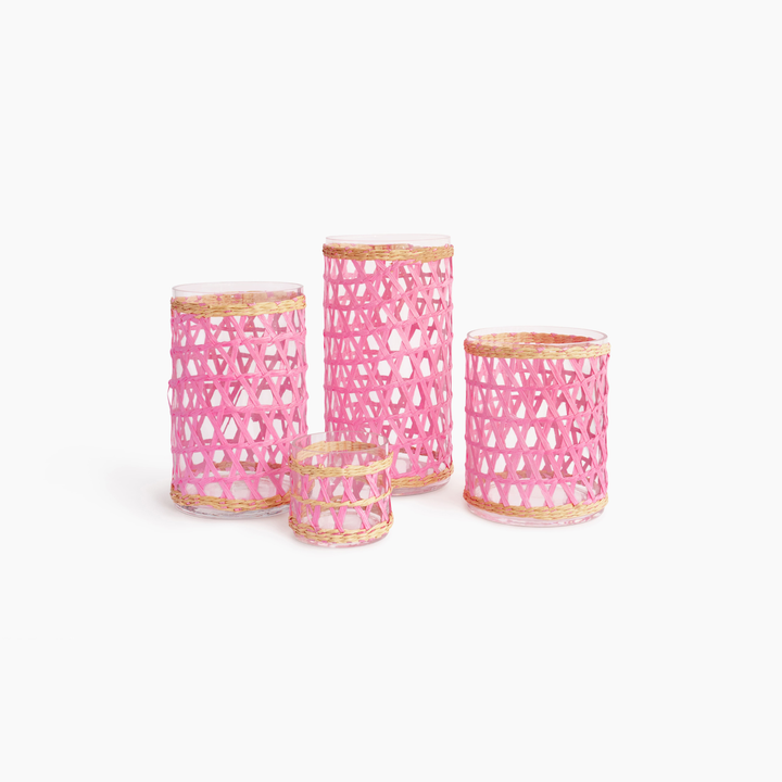 Island Wrapped Pink & Wicker Hurricane/Vase - X Small