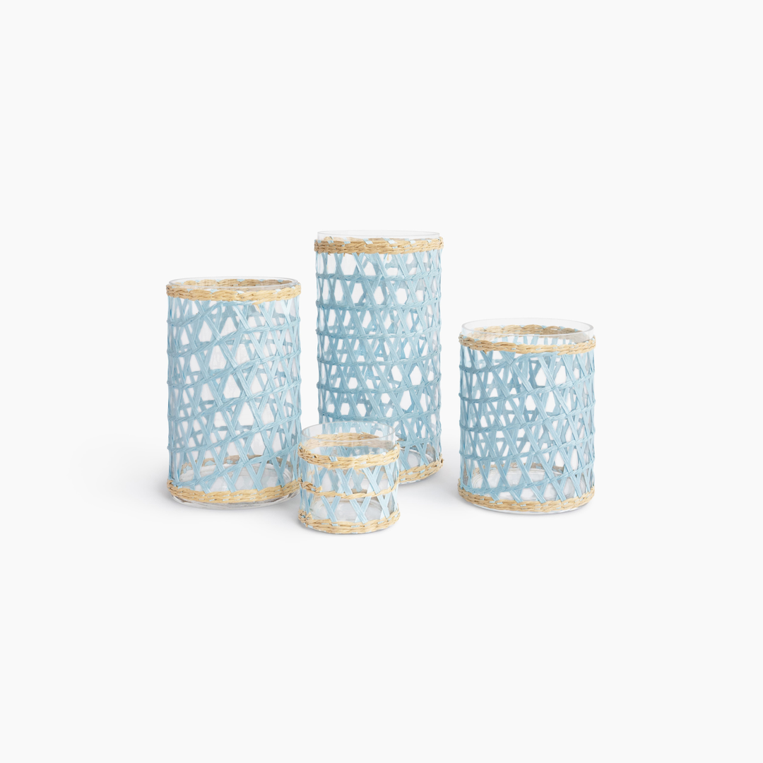 Island Wrapped Light Blue & Natural Hurricane/Vase - Small