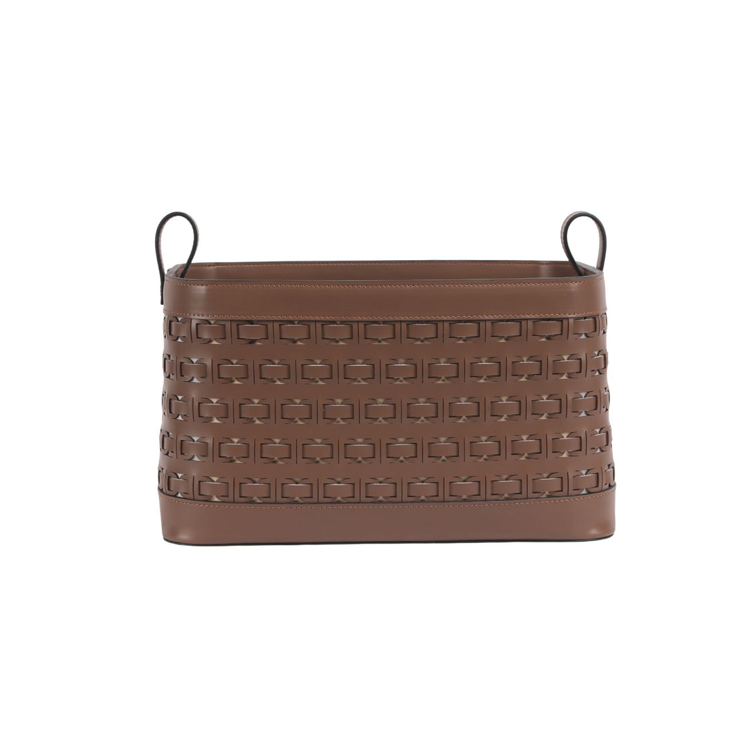 Pelle Woven Coffee Leather Storage Basket