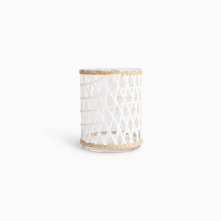 Island Wrapped White & Wicker Hurricane/Vase - Small