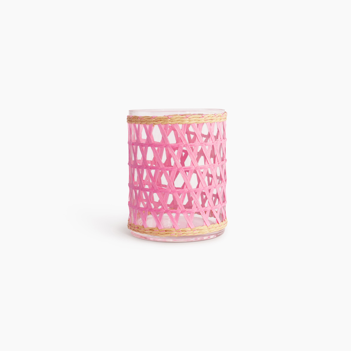 Island Wrapped Pink & Wicker Hurricane/Vase - Small