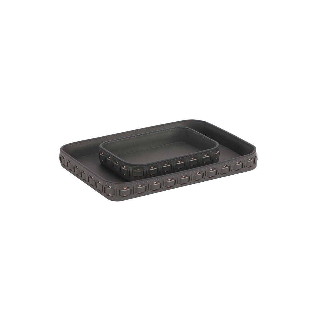 Tessuto Charcoal Rectangular Leather Tray - Large