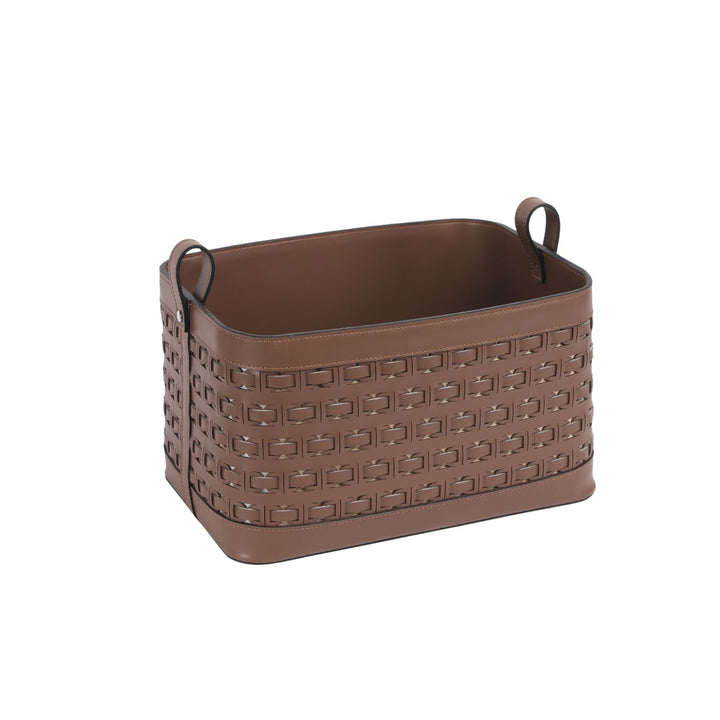 Pelle Woven Coffee Leather Storage Basket