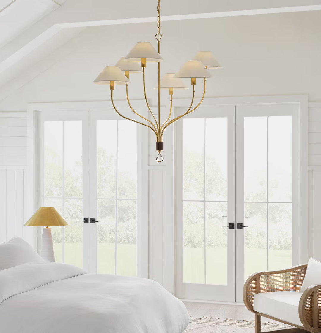 Griffin Large Staggered Tail Chandelier in Brass &amp; Saddle Leather