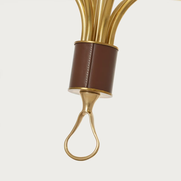 Griffin Large Staggered Tail Chandelier in Brass &amp; Saddle Leather