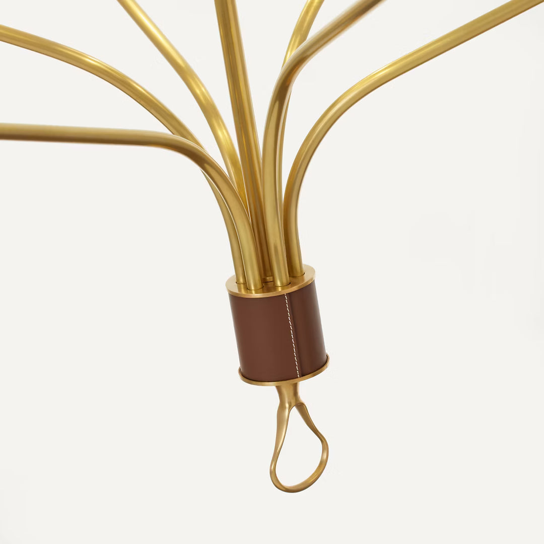 Griffin Large Staggered Tail Chandelier in Brass &amp; Saddle Leather