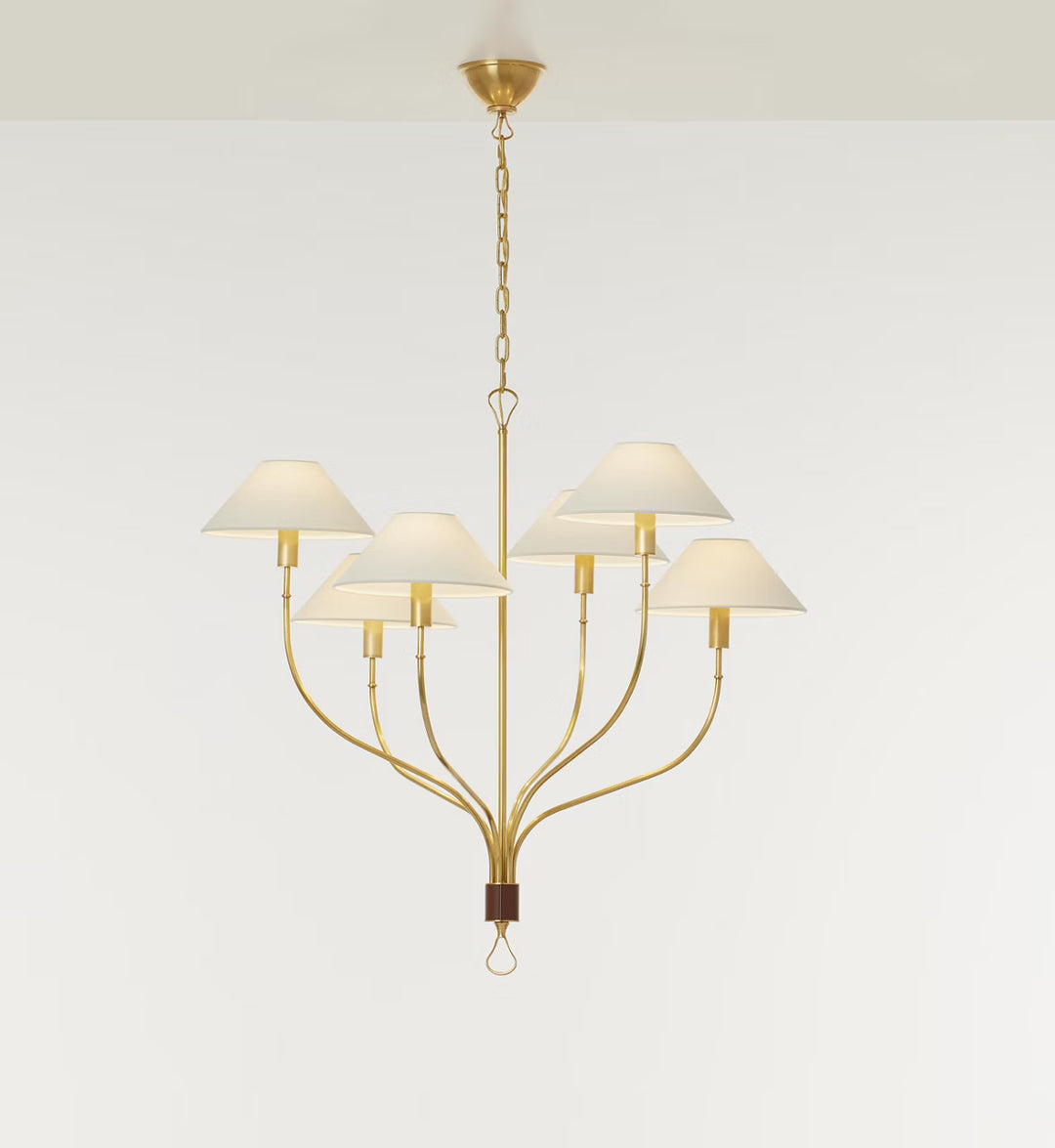 Griffin Large Staggered Tail Chandelier in Brass &amp; Saddle Leather