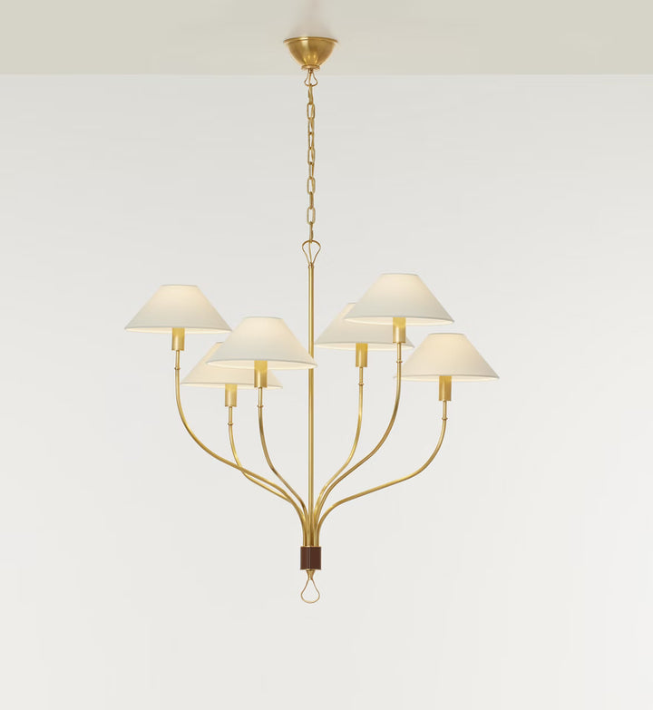 Griffin Large Staggered Tail Chandelier in Brass &amp; Saddle Leather