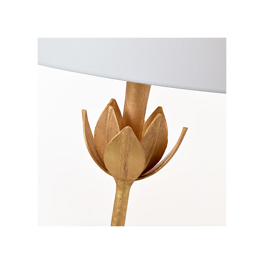 Alberto Large Floor Lamp in Antique Gold Leaf with Linen Shade