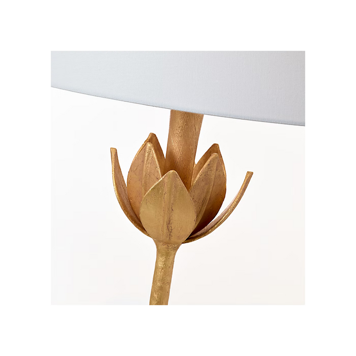 Alberto Large Floor Lamp in Antique Gold Leaf with Linen Shade