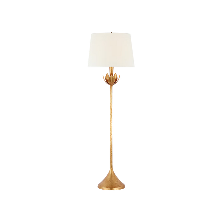 Alberto Large Floor Lamp in Antique Gold Leaf with Linen Shade
