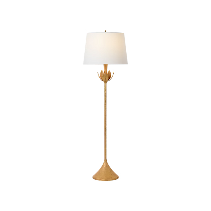 Alberto Large Floor Lamp in Antique Gold Leaf with Linen Shade