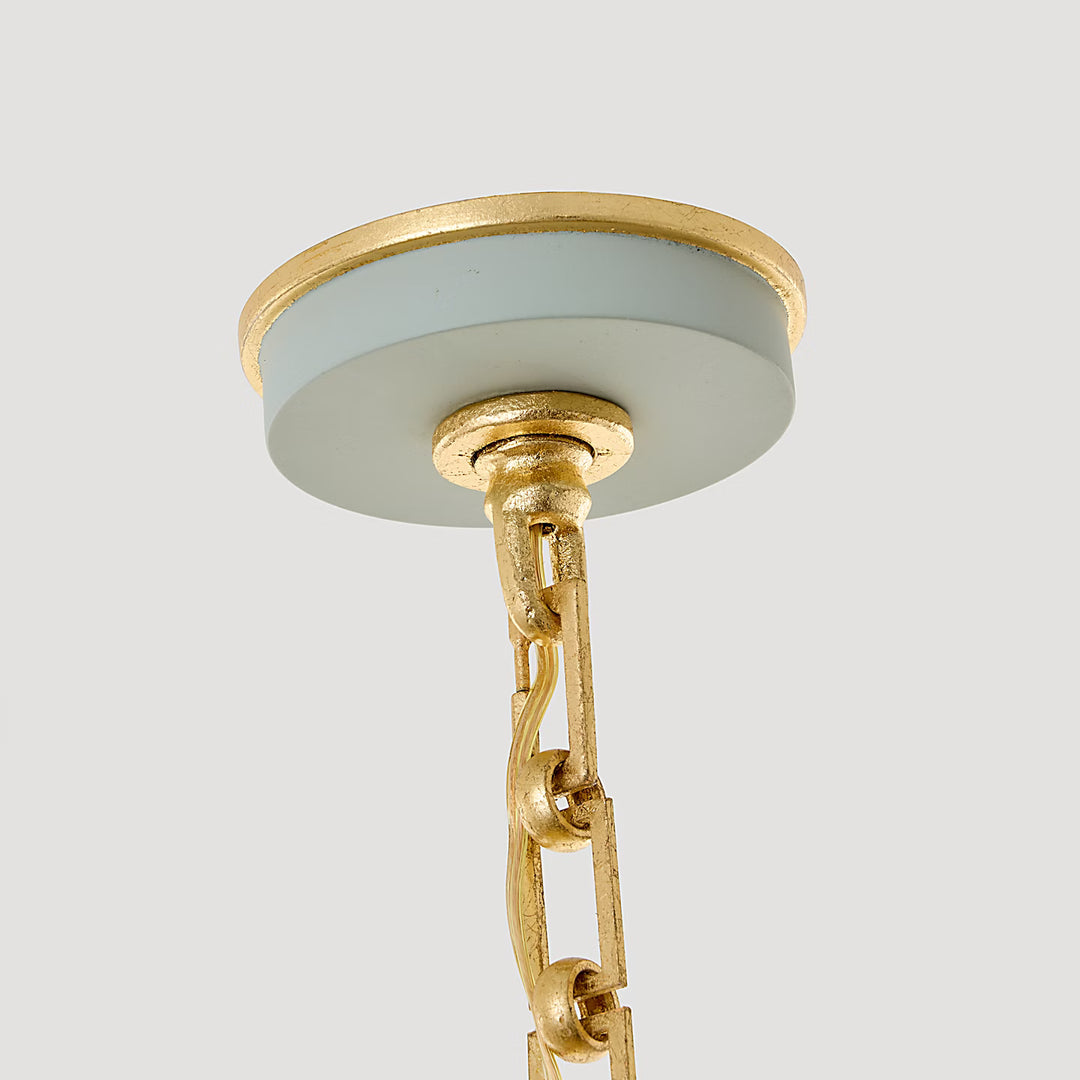 Caddo Medium Lantern in Celedon and Gild with Clear Glass