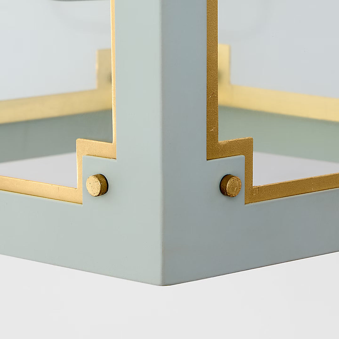 Caddo Medium Lantern in Celedon and Gild with Clear Glass