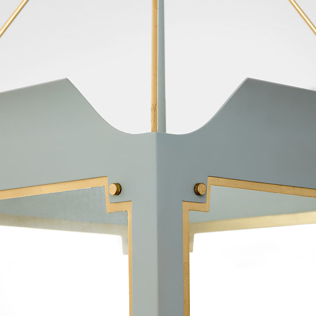 Caddo Medium Lantern in Celedon and Gild with Clear Glass