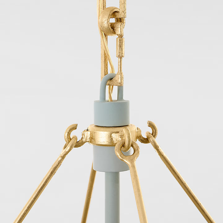 Caddo Medium Lantern in Celedon and Gild with Clear Glass