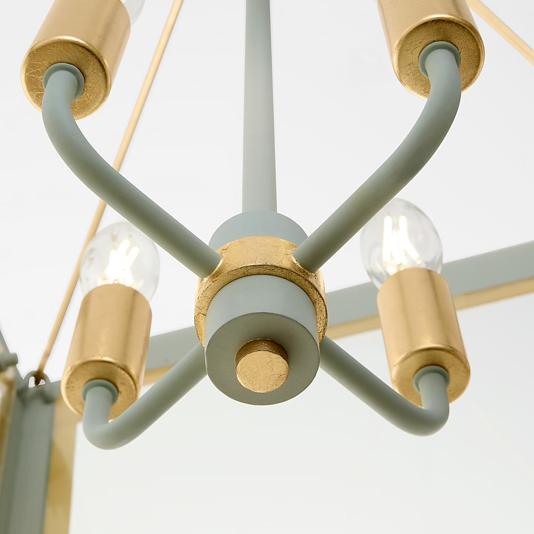 Caddo Medium Lantern in Celedon and Gild with Clear Glass