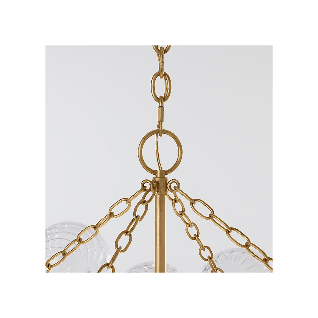 Talia Large Chandelier in Gild &amp; Clear Swirled Glass