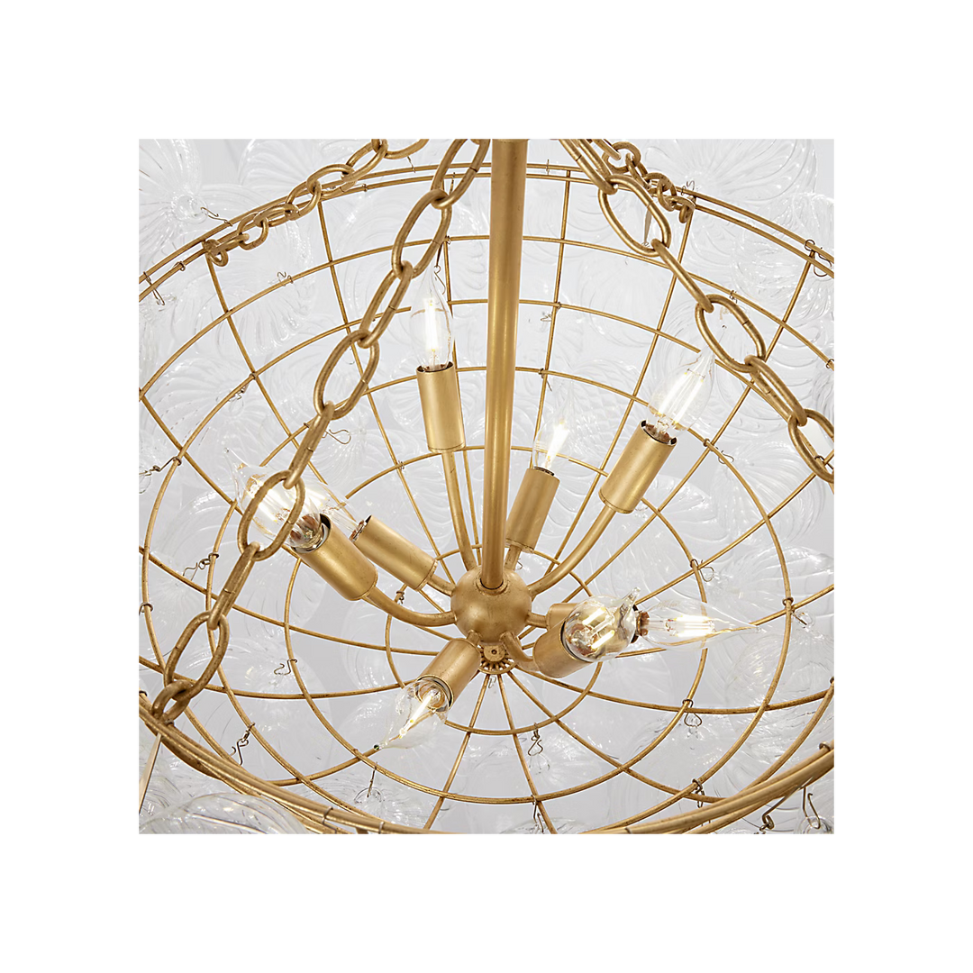Talia Large Chandelier in Gild &amp; Clear Swirled Glass