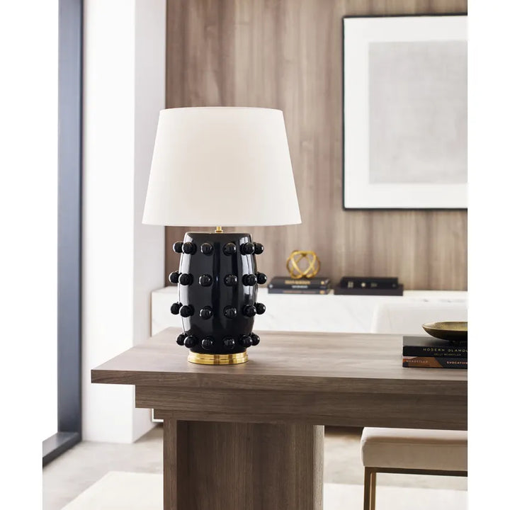 Linden Table Lamp in Black with Linen Shade - Medium