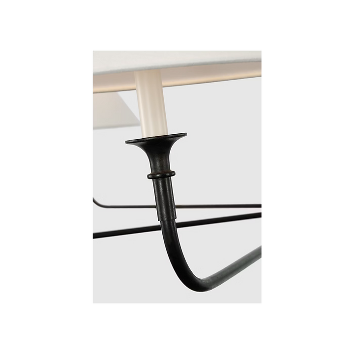 Piaf Oversized Chandelier in Aged Iron and Ebonized Oak with Linen Shades