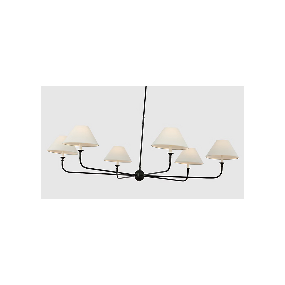 Piaf Oversized Chandelier in Aged Iron and Ebonized Oak with Linen Shades