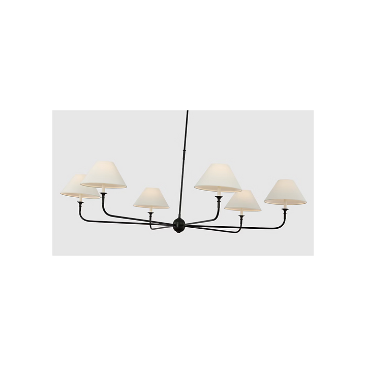 Piaf Oversized Chandelier in Aged Iron and Ebonized Oak with Linen Shades