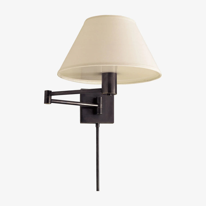 Classic Swing Arm Wall Lamp in Bronze with Linen Shade