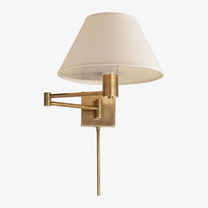 Classic Swing Arm Wall Lamp in Hand-Rubbed Antique Brass with Linen Shade