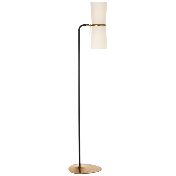 Clarkson Floor Lamp in Black And Hand-Rubbed Antique Brass With Linen Shades