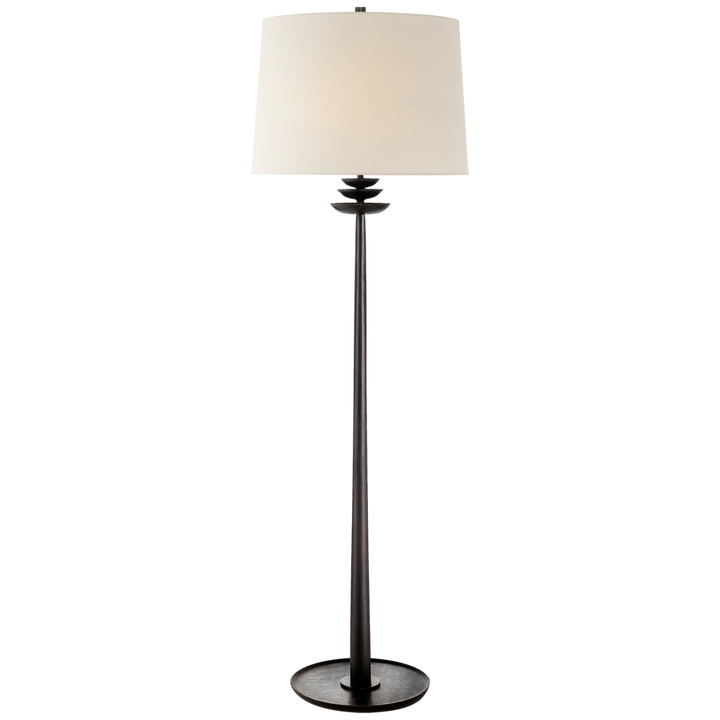 Beaumont Floor Lamp in Aged Iron with Linen Shade