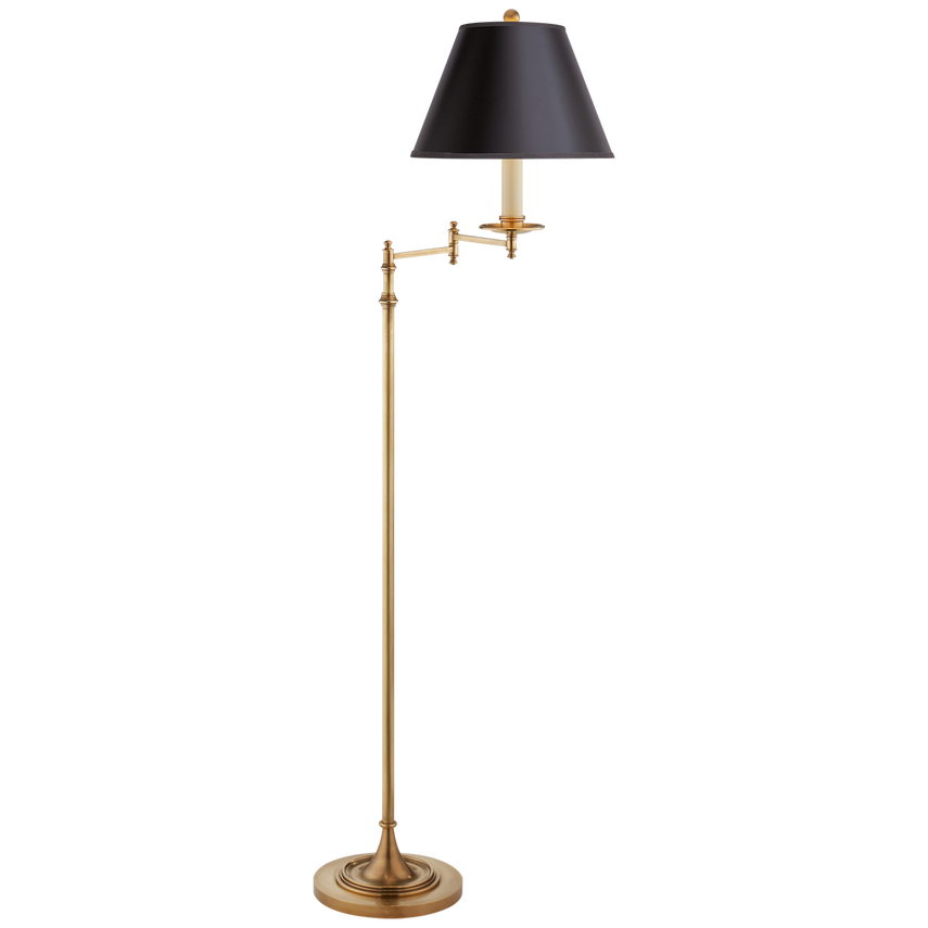 Dorchester Swing Arm Floor Lamp in Antique Burnished Brass with Black Shade