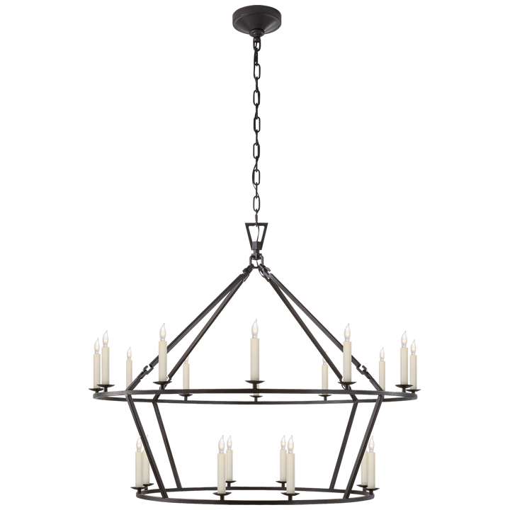 Darlana Large Two-Tiered Ring Chandelier in Aged Iron