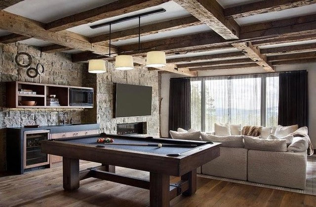 Bryant Large Billiard in Bronze &amp; Hand-Rubbed Antique Brass with Linen Shades