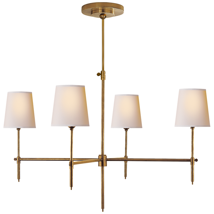 Bryant Large Chandelier in Hand-Rubbed Antique Brass with Linen Shades