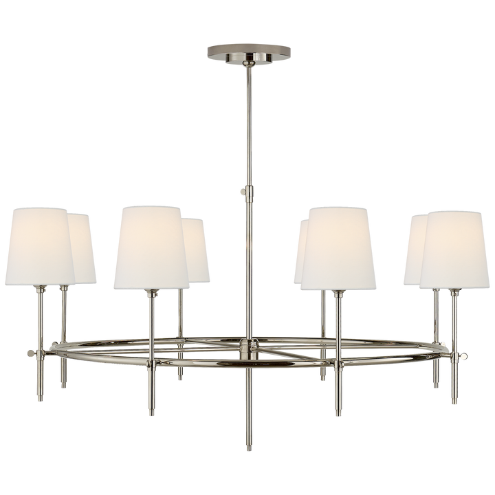 Bryant Large Ring Chandelier in Polished Nickel with Linen Shades