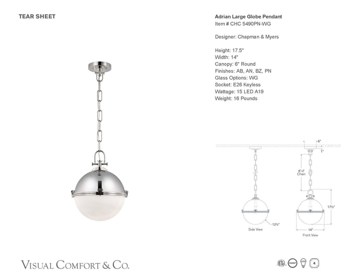 Adrian Large Globe Pendant in Polished Nickel