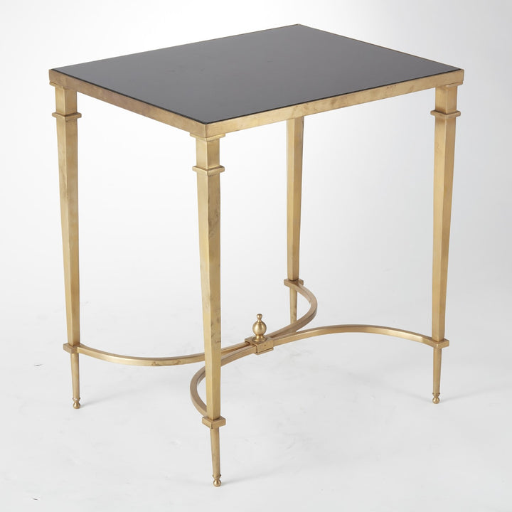 Rectangular French Square Leg Table - Brass and Black Granite